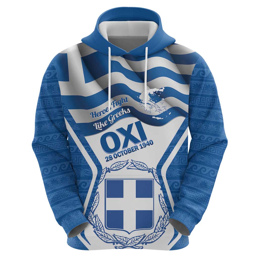 Greece Ohi Day Zip Hoodie Hellas Coat Of Arms Greek Pattern - Wonder Print Shop