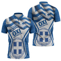 Greece Ohi Day Zipper Polo Shirt Hellas Coat Of Arms Greek Pattern - Wonder Print Shop