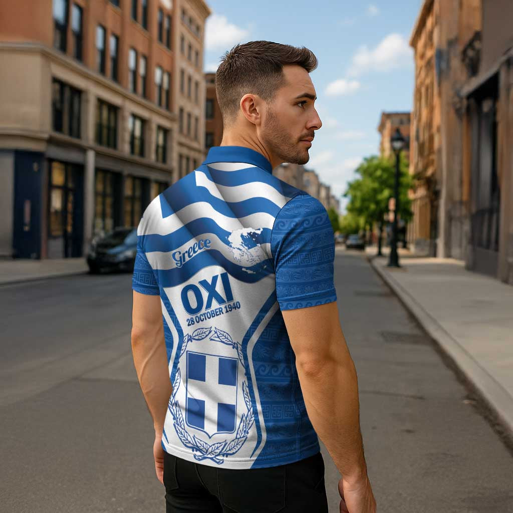 Greece Ohi Day Zipper Polo Shirt Hellas Coat Of Arms Greek Pattern - Wonder Print Shop