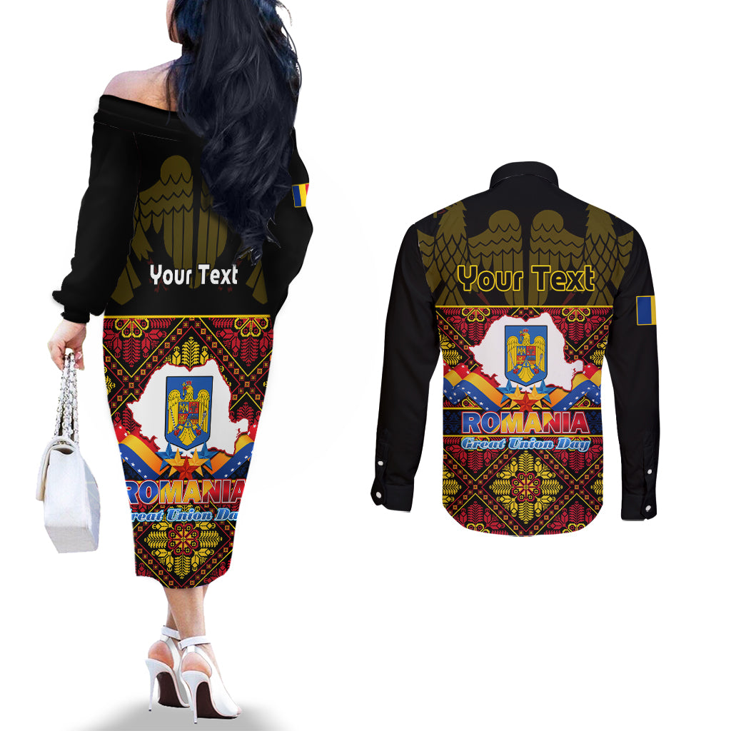 personalised-romania-great-union-day-couples-matching-off-the-shoulder-long-sleeve-dress-and-long-sleeve-button-shirt-ziua-marii-uniri-105th-anniversary