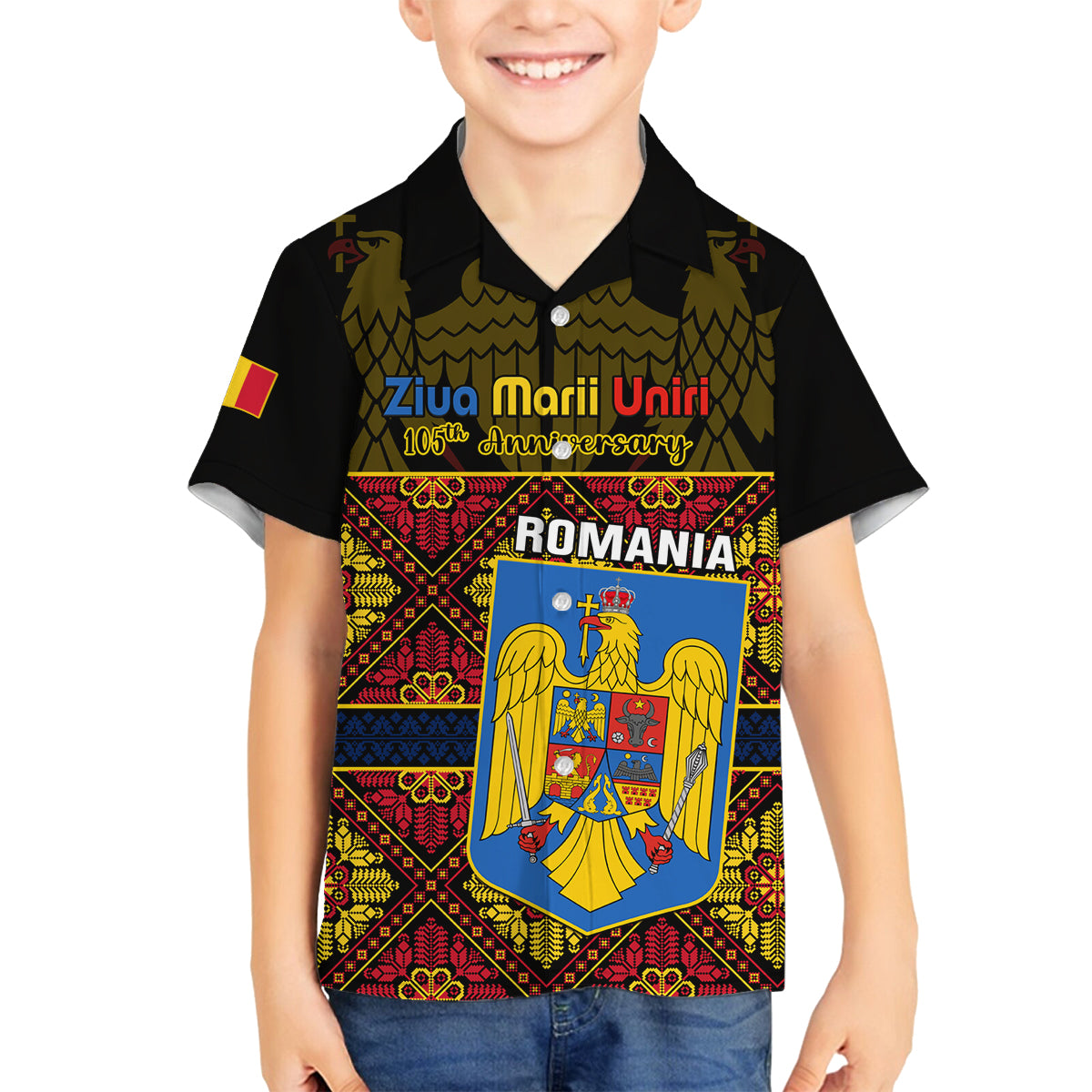 Personalised Romania Great Union Day Family Matching Puletasi Dress and Hawaiian Shirt Ziua Marii Uniri 105th Anniversary - Wonder Print Shop