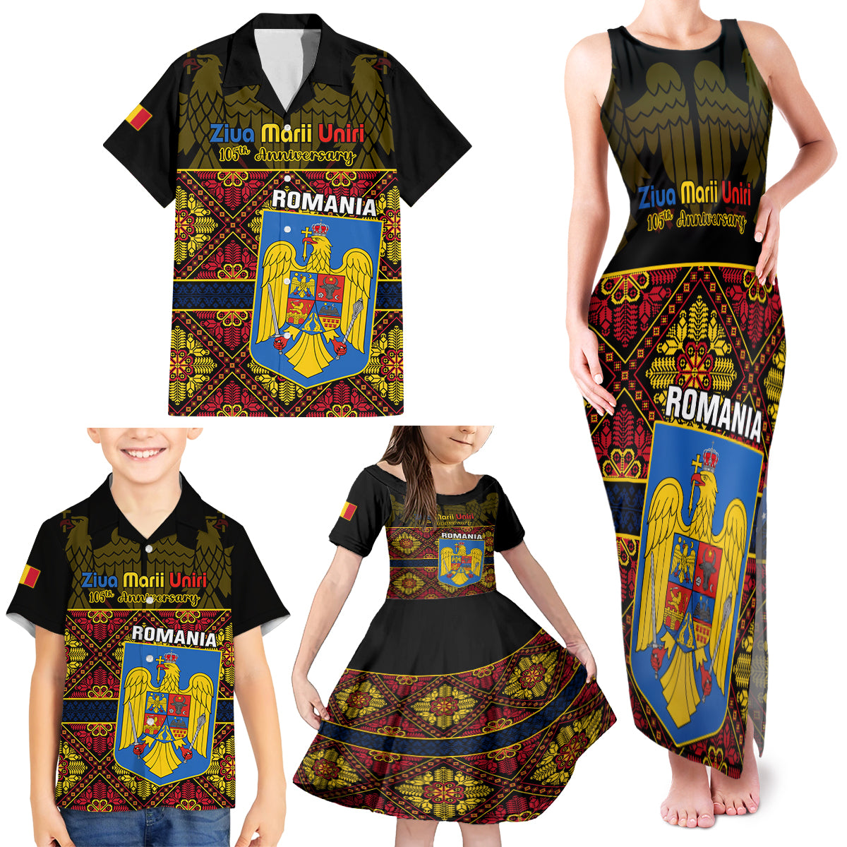 personalised-romania-great-union-day-family-matching-tank-maxi-dress-and-hawaiian-shirt-ziua-marii-uniri-105th-anniversary