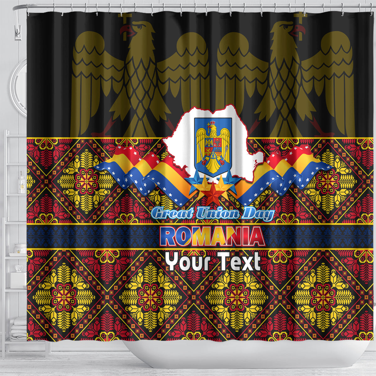 personalised-romania-great-union-day-shower-curtain-ziua-marii-uniri-105th-anniversary