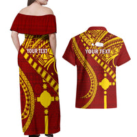 Personalised Fiji Rotuma Couples Matching Off Shoulder Maxi Dress and Hawaiian Shirt Fijian Tapa Pattern - Wonder Print Shop
