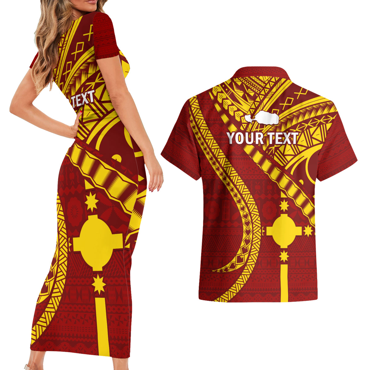 Personalised Fiji Rotuma Couples Matching Short Sleeve Bodycon Dress and Hawaiian Shirt Fijian Tapa Pattern - Wonder Print Shop