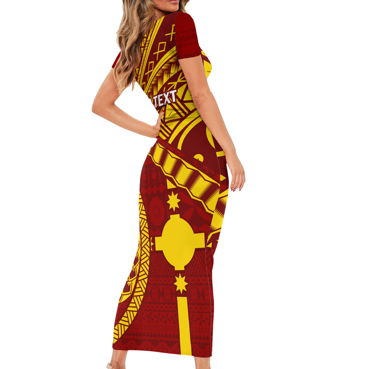 Personalised Fiji Rotuma Short Sleeve Bodycon Dress Fijian Tapa Pattern - Wonder Print Shop