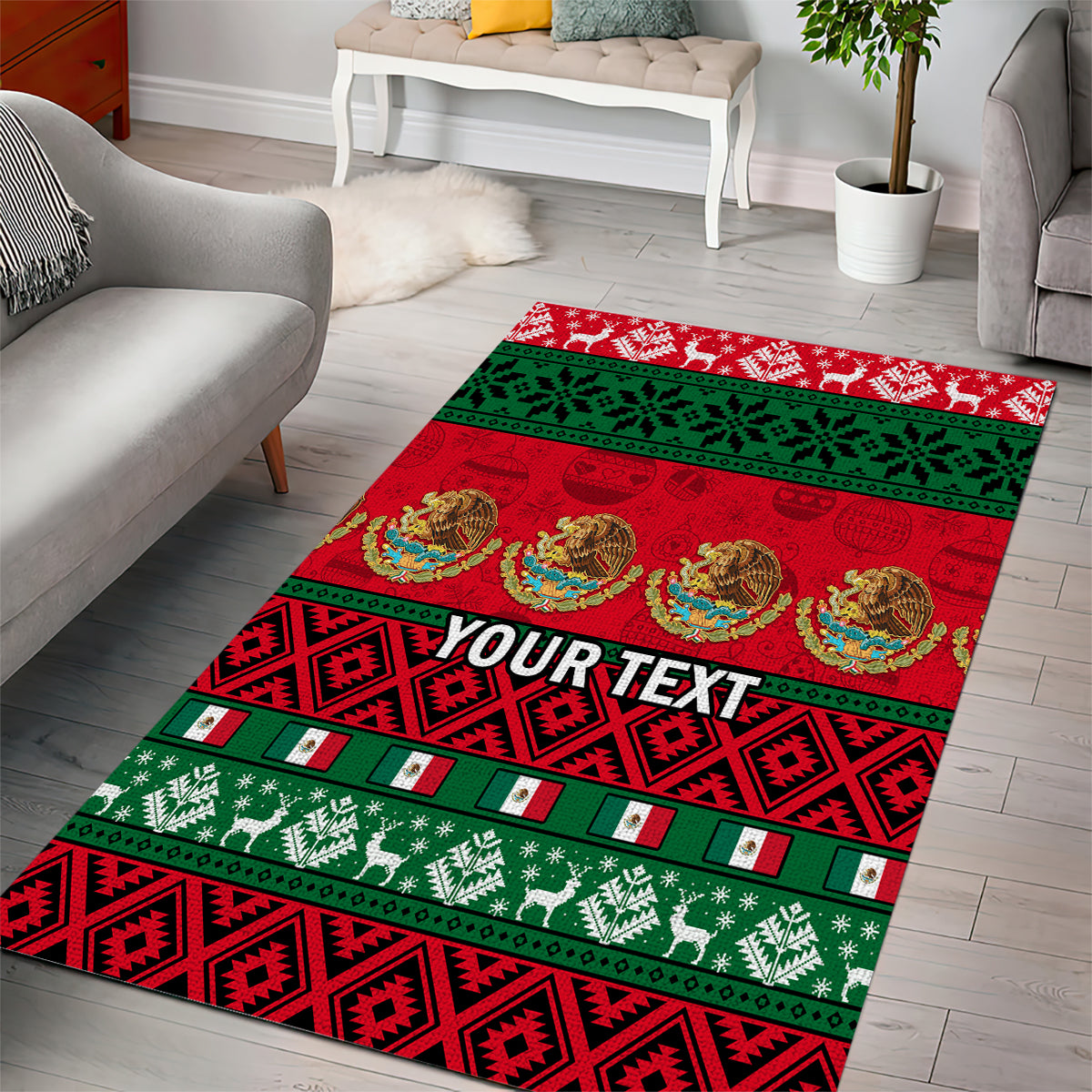 Personalised Mexico Christmas Area Rug Feliz Navidad Mexican Pattern - Wonder Print Shop