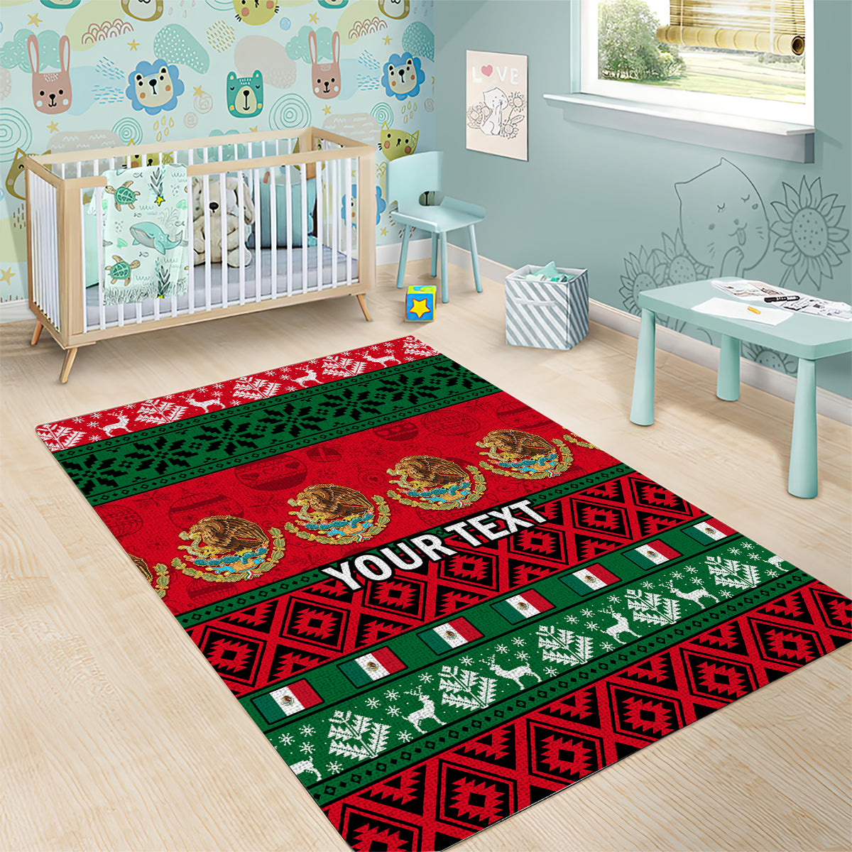 Personalised Mexico Christmas Area Rug Feliz Navidad Mexican Pattern - Wonder Print Shop