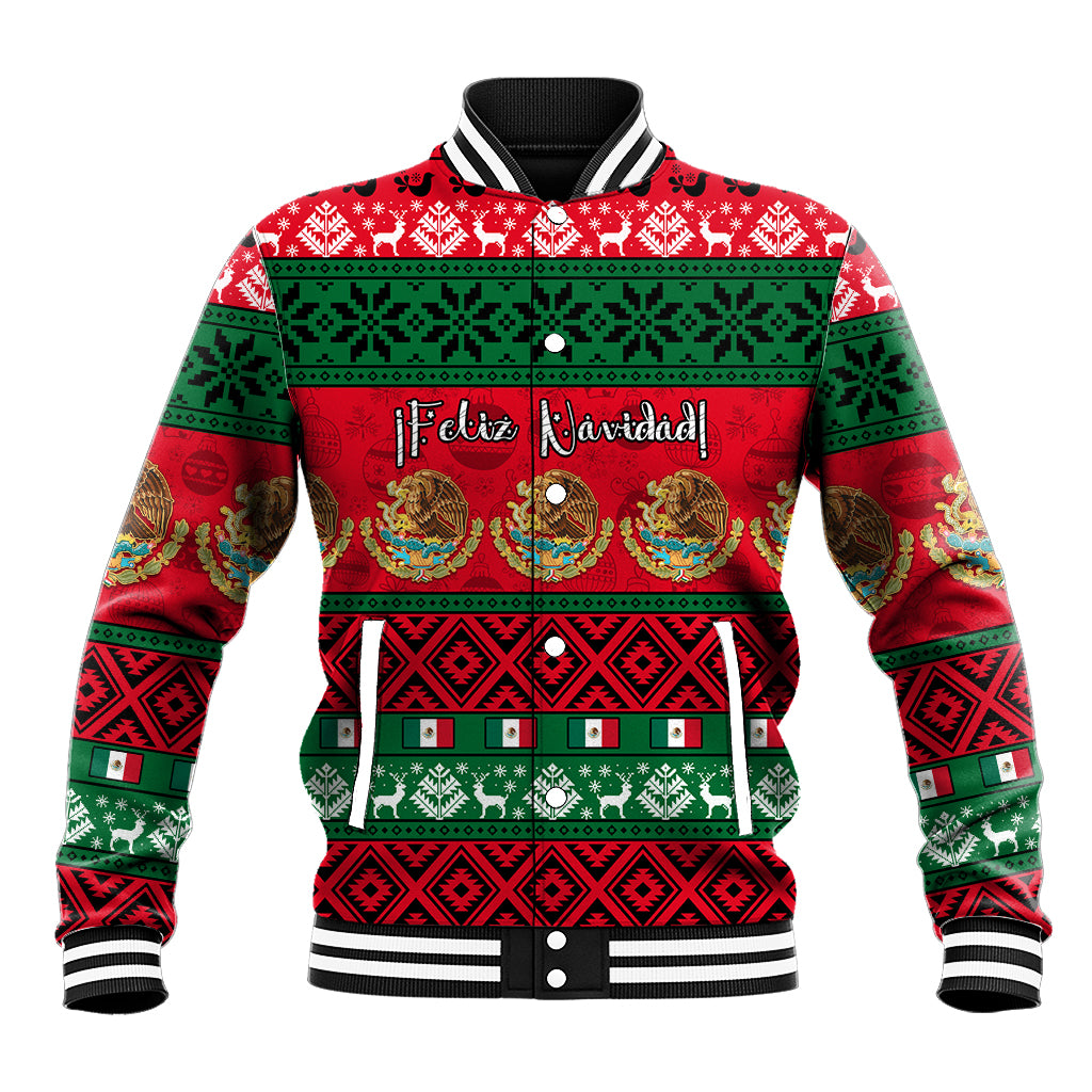 Personalised Mexico Christmas Baseball Jacket Feliz Navidad Mexican Pattern - Wonder Print Shop
