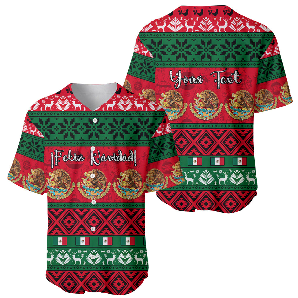 Personalised Mexico Christmas Baseball Jersey Feliz Navidad Mexican Pattern - Wonder Print Shop