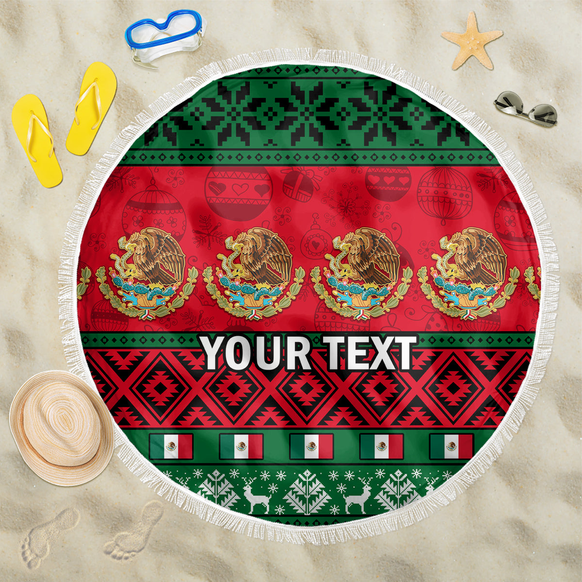 Personalised Mexico Christmas Beach Blanket Feliz Navidad Mexican Pattern - Wonder Print Shop