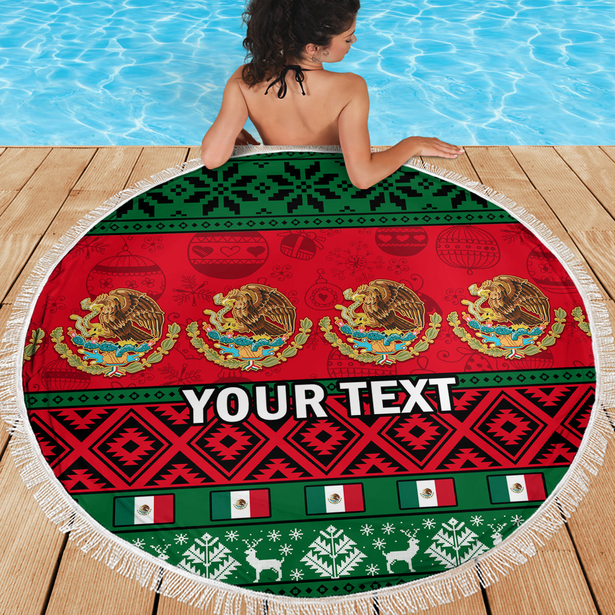 Personalised Mexico Christmas Beach Blanket Feliz Navidad Mexican Pattern - Wonder Print Shop