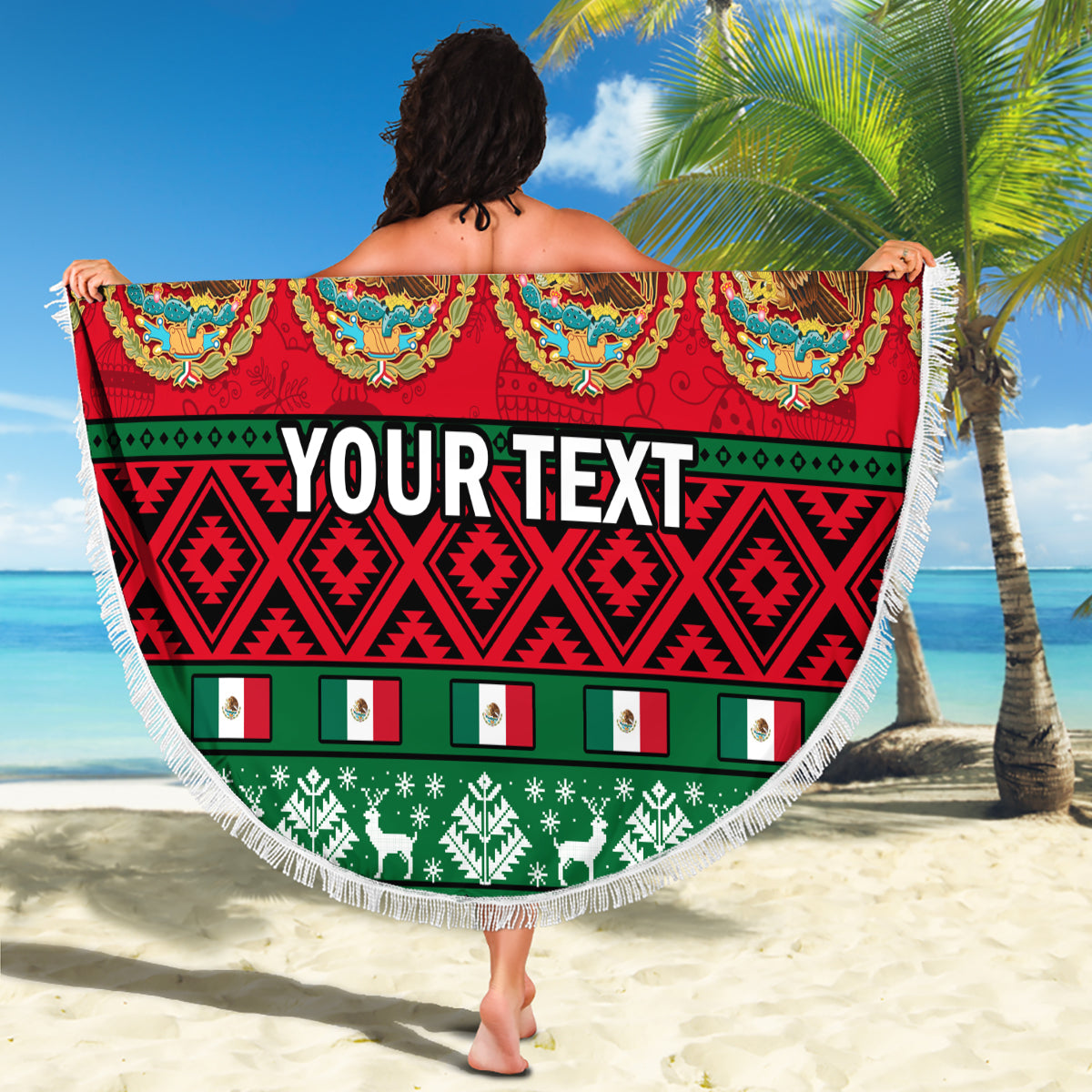 Personalised Mexico Christmas Beach Blanket Feliz Navidad Mexican Pattern - Wonder Print Shop