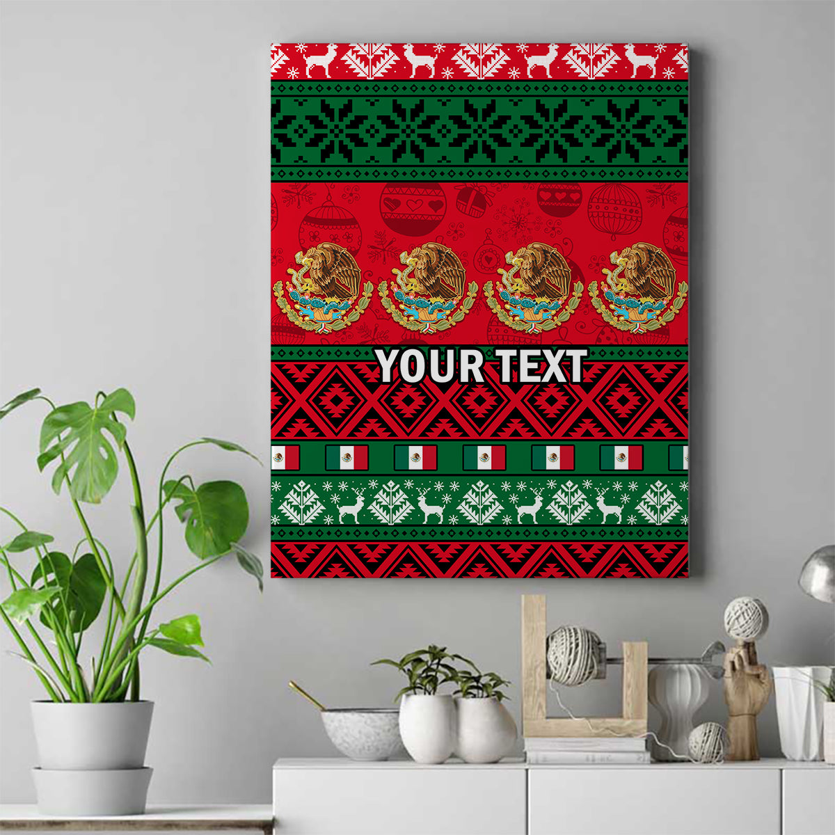 Personalised Mexico Christmas Canvas Wall Art Feliz Navidad Mexican Pattern - Wonder Print Shop