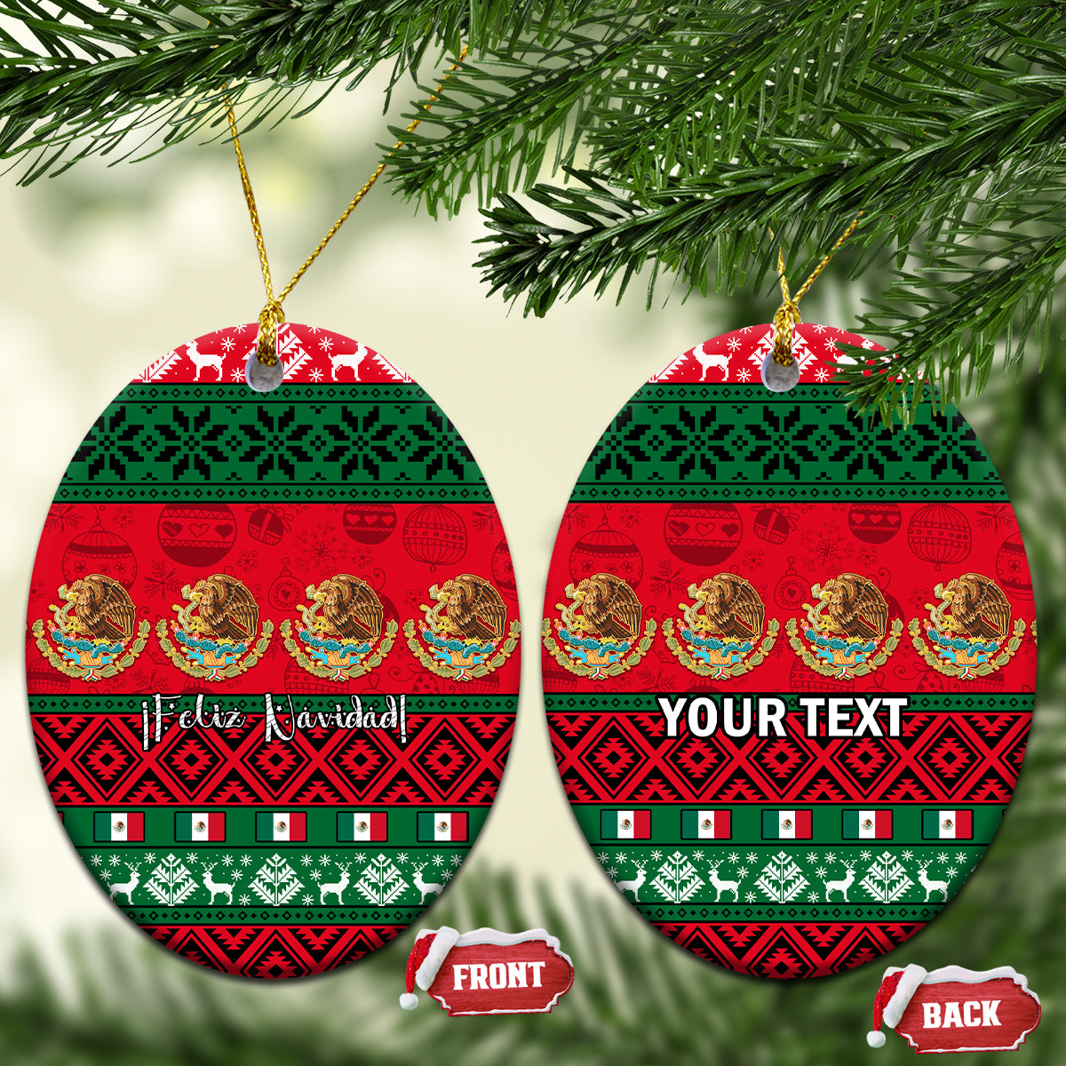 Personalised Mexico Christmas Ceramic Ornament Feliz Navidad Mexican Pattern - Wonder Print Shop
