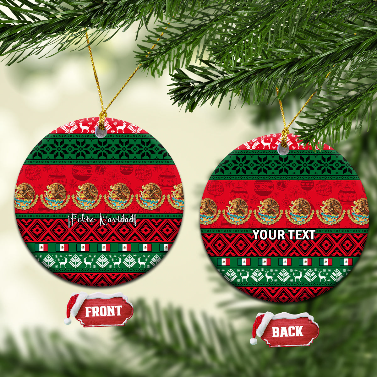 Personalised Mexico Christmas Ceramic Ornament Feliz Navidad Mexican Pattern - Wonder Print Shop