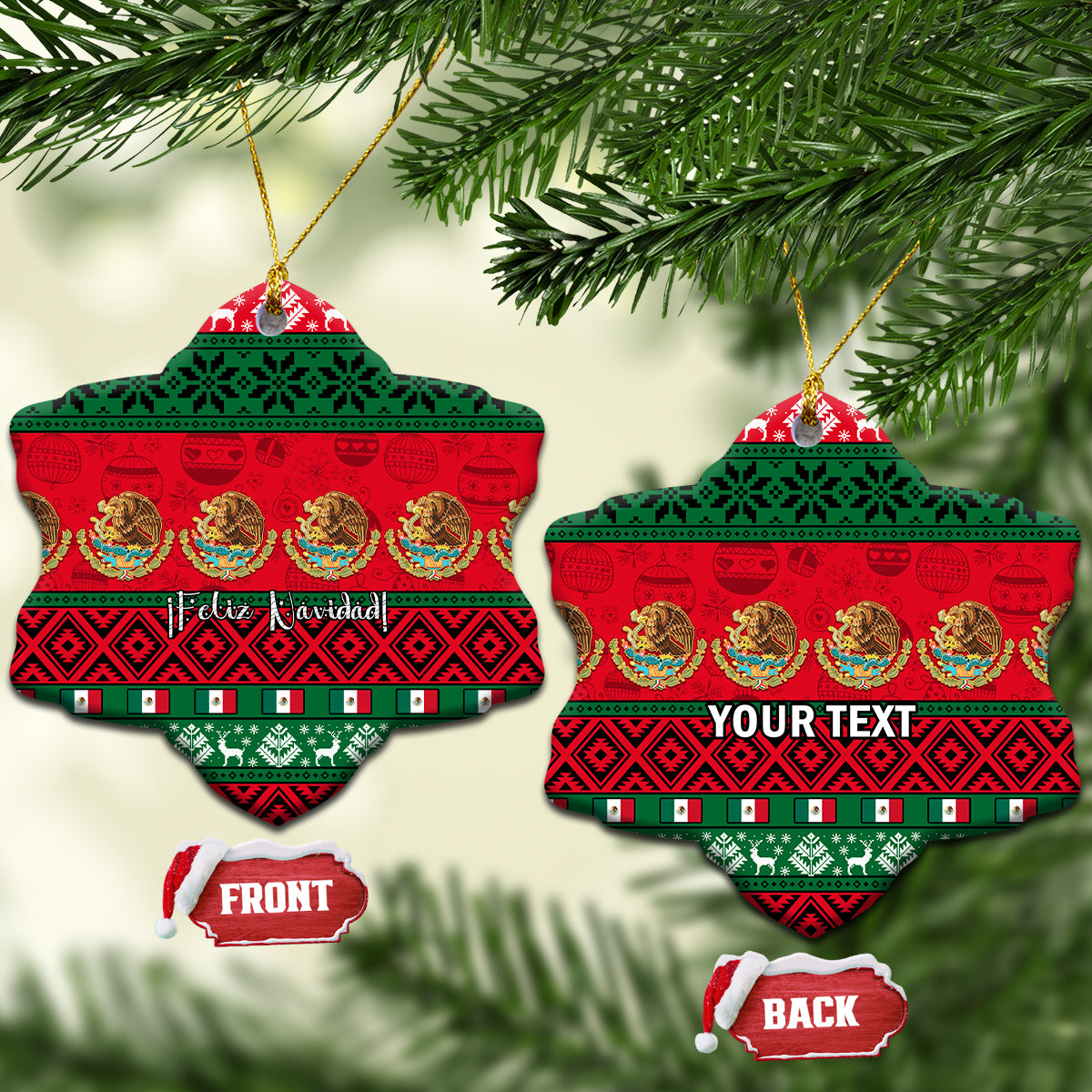 Personalised Mexico Christmas Ceramic Ornament Feliz Navidad Mexican Pattern - Wonder Print Shop