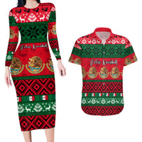 Personalised Mexico Christmas Couples Matching Long Sleeve Bodycon Dress and Hawaiian Shirt Feliz Navidad Mexican Pattern - Wonder Print Shop