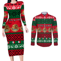 Personalised Mexico Christmas Couples Matching Long Sleeve Bodycon Dress and Long Sleeve Button Shirt Feliz Navidad Mexican Pattern - Wonder Print Shop