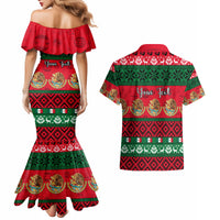 Personalised Mexico Christmas Couples Matching Mermaid Dress and Hawaiian Shirt Feliz Navidad Mexican Pattern - Wonder Print Shop