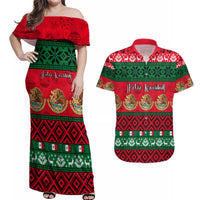 Personalised Mexico Christmas Couples Matching Off Shoulder Maxi Dress and Hawaiian Shirt Feliz Navidad Mexican Pattern - Wonder Print Shop