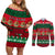 Personalised Mexico Christmas Couples Matching Off Shoulder Short Dress and Long Sleeve Button Shirt Feliz Navidad Mexican Pattern - Wonder Print Shop