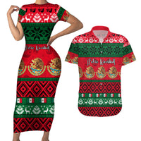 Personalised Mexico Christmas Couples Matching Short Sleeve Bodycon Dress and Hawaiian Shirt Feliz Navidad Mexican Pattern - Wonder Print Shop