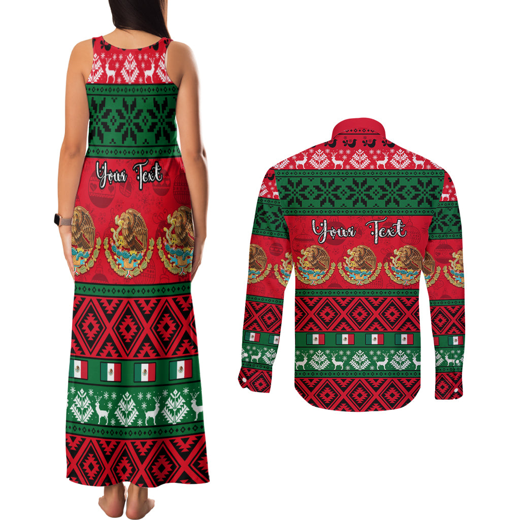 Personalised Mexico Christmas Couples Matching Tank Maxi Dress and Long Sleeve Button Shirt Feliz Navidad Mexican Pattern - Wonder Print Shop