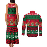 Personalised Mexico Christmas Couples Matching Tank Maxi Dress and Long Sleeve Button Shirt Feliz Navidad Mexican Pattern - Wonder Print Shop