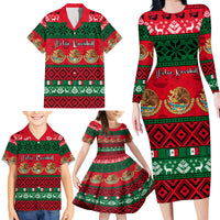 Personalised Mexico Christmas Family Matching Long Sleeve Bodycon Dress and Hawaiian Shirt Feliz Navidad Mexican Pattern - Wonder Print Shop