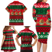 Personalised Mexico Christmas Family Matching Long Sleeve Bodycon Dress and Hawaiian Shirt Feliz Navidad Mexican Pattern - Wonder Print Shop