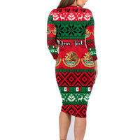 Personalised Mexico Christmas Family Matching Long Sleeve Bodycon Dress and Hawaiian Shirt Feliz Navidad Mexican Pattern - Wonder Print Shop
