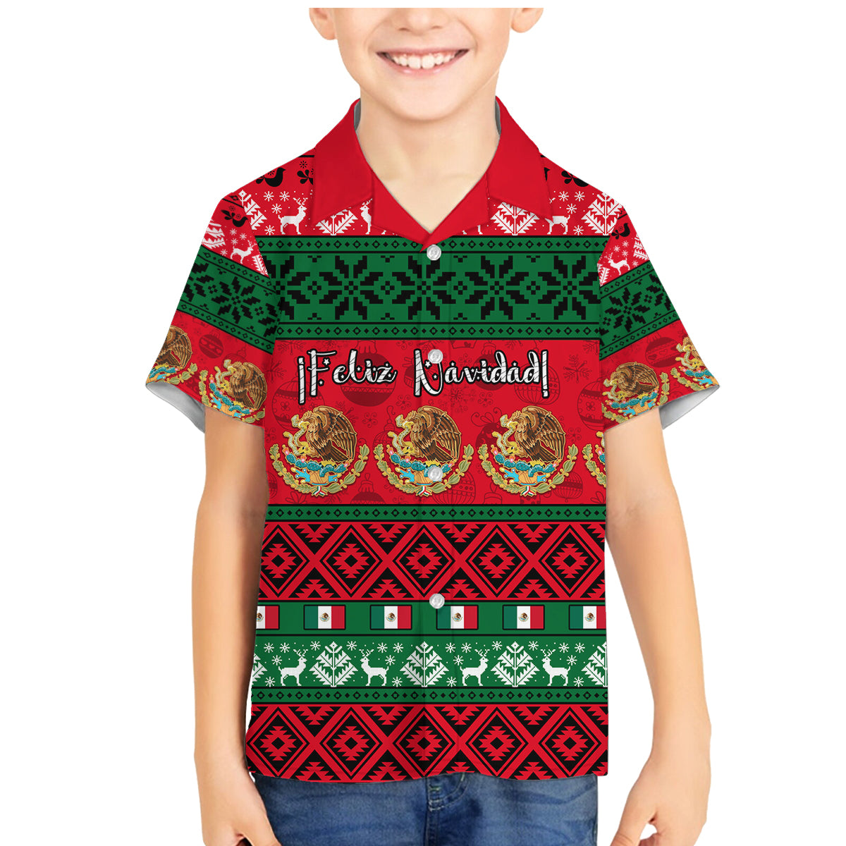 Personalised Mexico Christmas Family Matching Mermaid Dress and Hawaiian Shirt Feliz Navidad Mexican Pattern - Wonder Print Shop