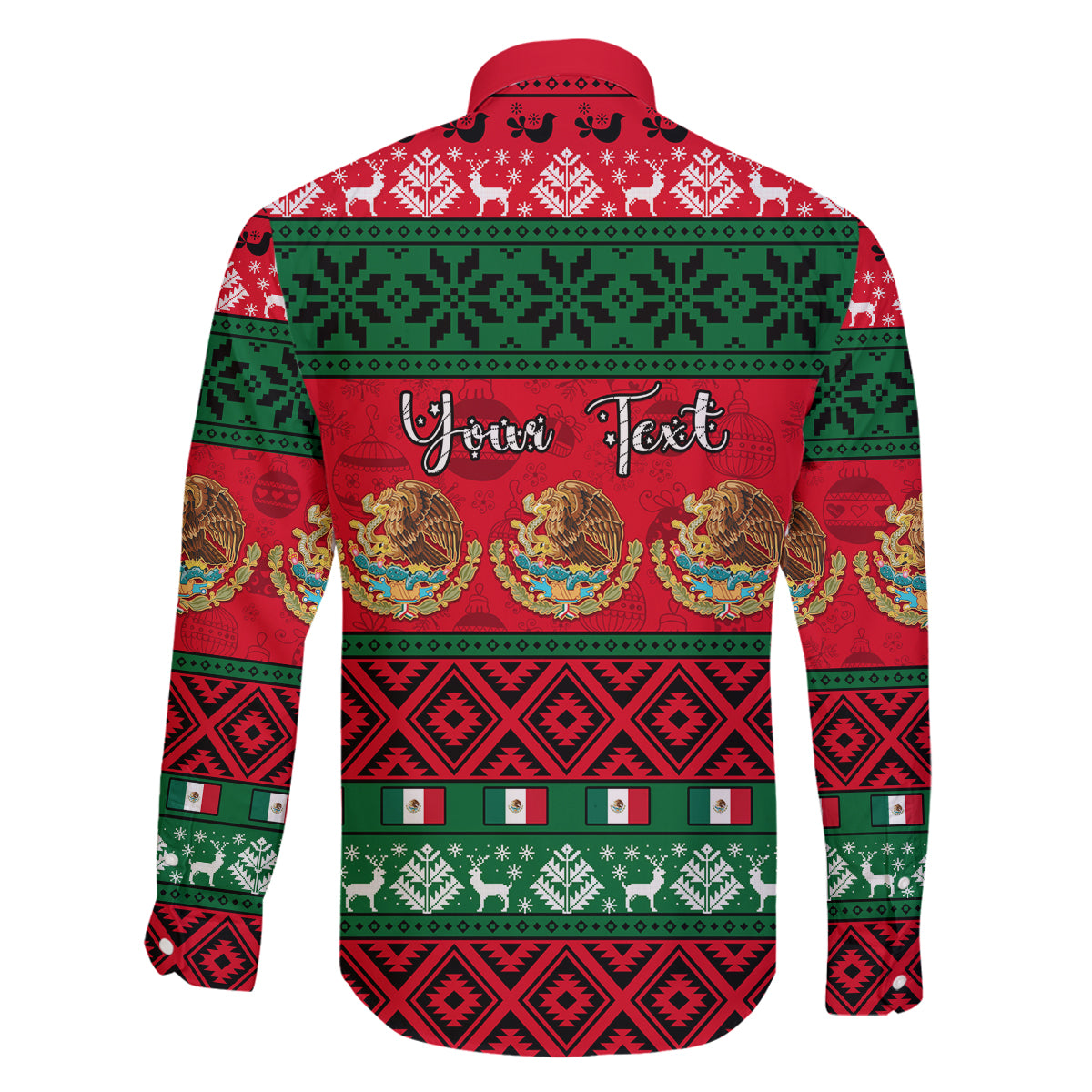 Personalised Mexico Christmas Family Matching Off Shoulder Long Sleeve Dress and Hawaiian Shirt Feliz Navidad Mexican Pattern - Wonder Print Shop