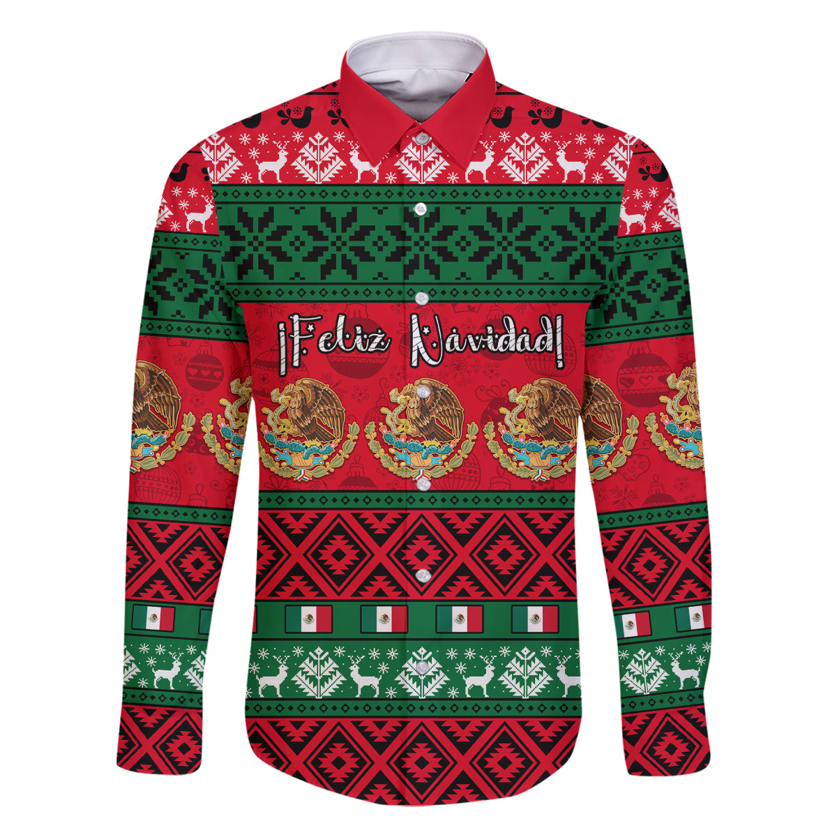 Personalised Mexico Christmas Family Matching Off Shoulder Maxi Dress and Hawaiian Shirt Feliz Navidad Mexican Pattern - Wonder Print Shop