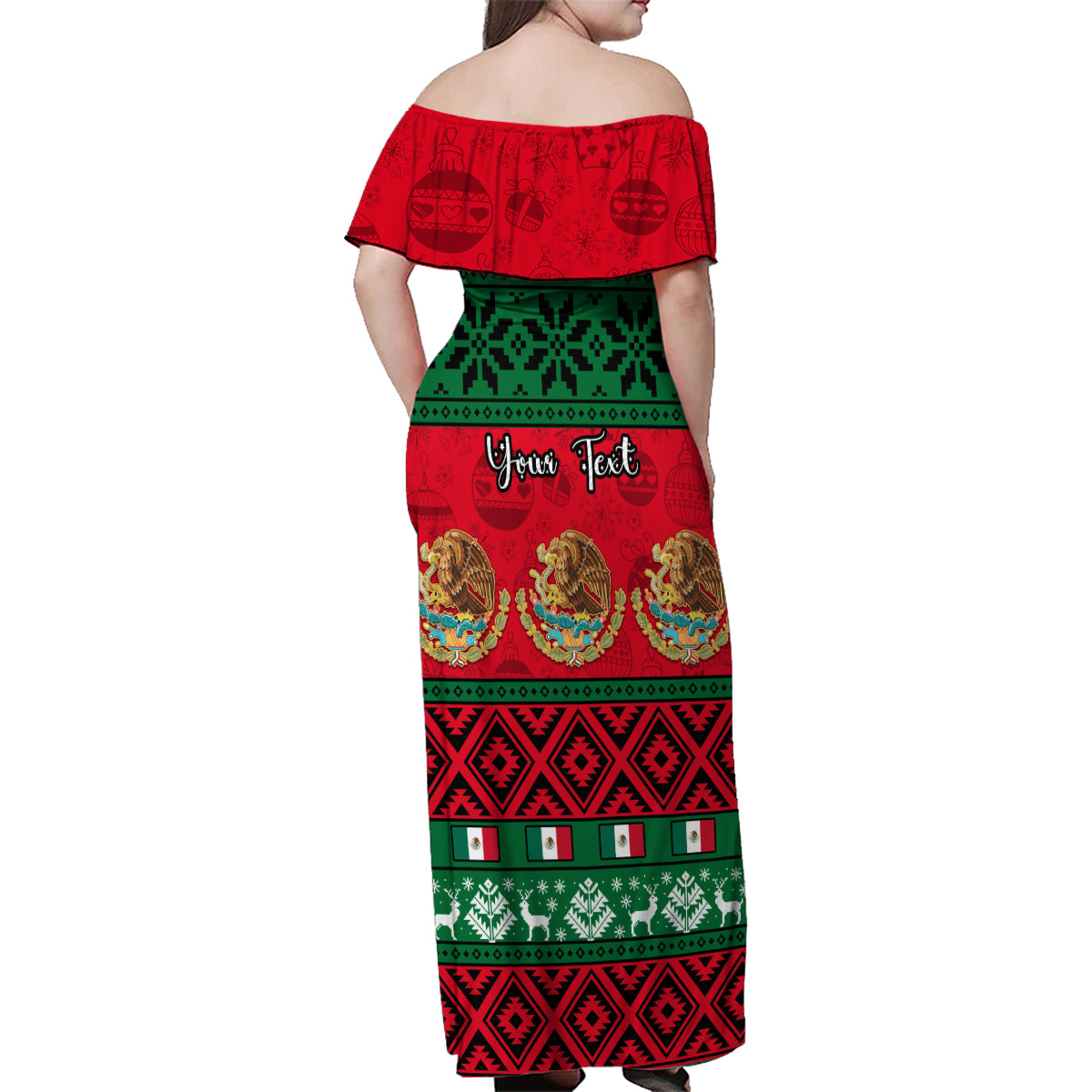 Personalised Mexico Christmas Family Matching Off Shoulder Maxi Dress and Hawaiian Shirt Feliz Navidad Mexican Pattern - Wonder Print Shop