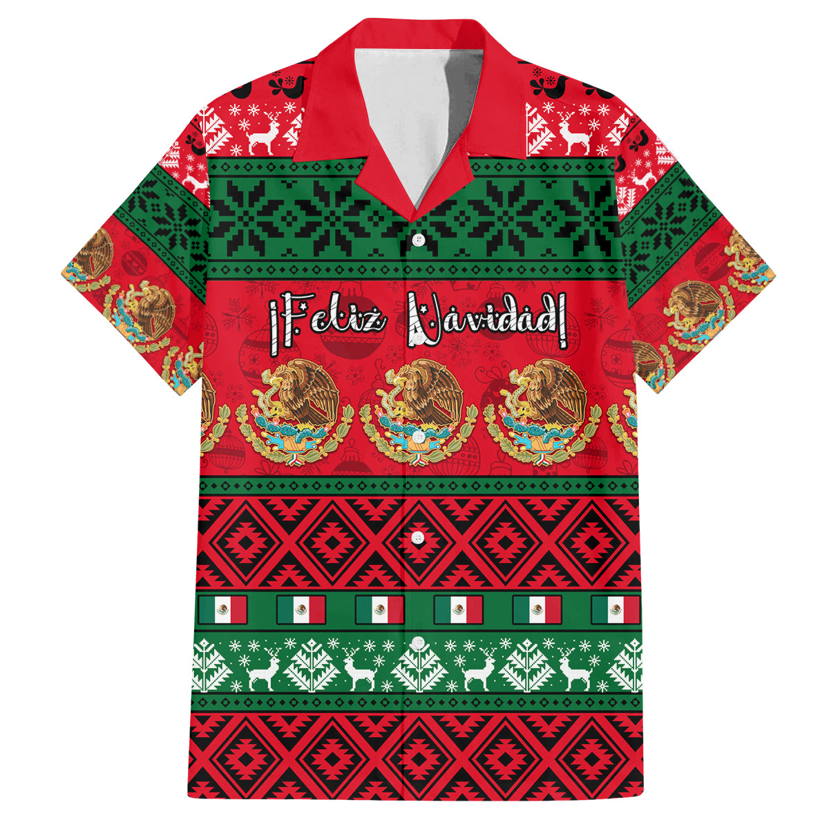 Personalised Mexico Christmas Family Matching Puletasi Dress and Hawaiian Shirt Feliz Navidad Mexican Pattern - Wonder Print Shop