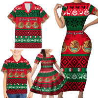 Personalised Mexico Christmas Family Matching Short Sleeve Bodycon Dress and Hawaiian Shirt Feliz Navidad Mexican Pattern - Wonder Print Shop