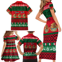 Personalised Mexico Christmas Family Matching Short Sleeve Bodycon Dress and Hawaiian Shirt Feliz Navidad Mexican Pattern - Wonder Print Shop