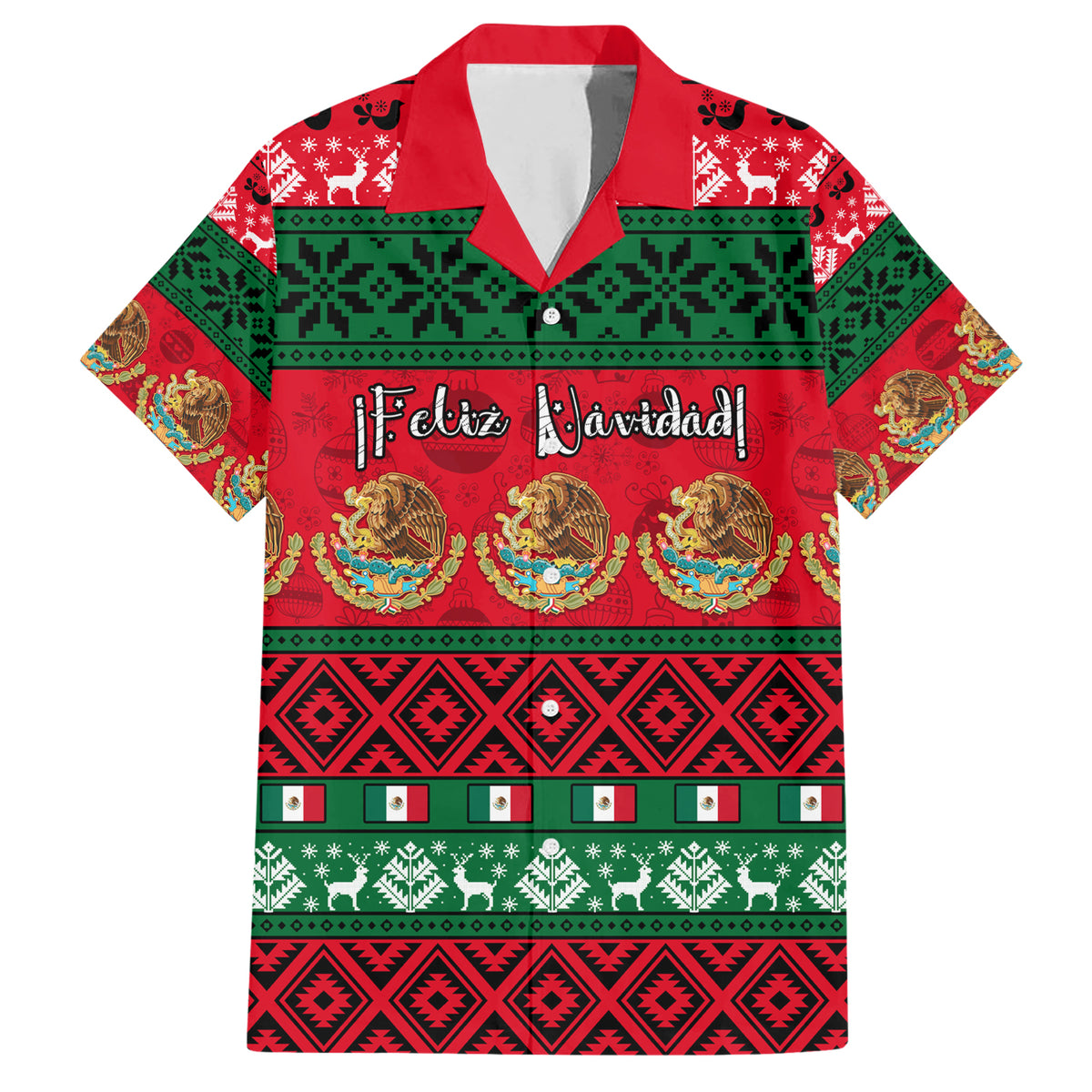 Personalised Mexico Christmas Family Matching Short Sleeve Bodycon Dress and Hawaiian Shirt Feliz Navidad Mexican Pattern - Wonder Print Shop
