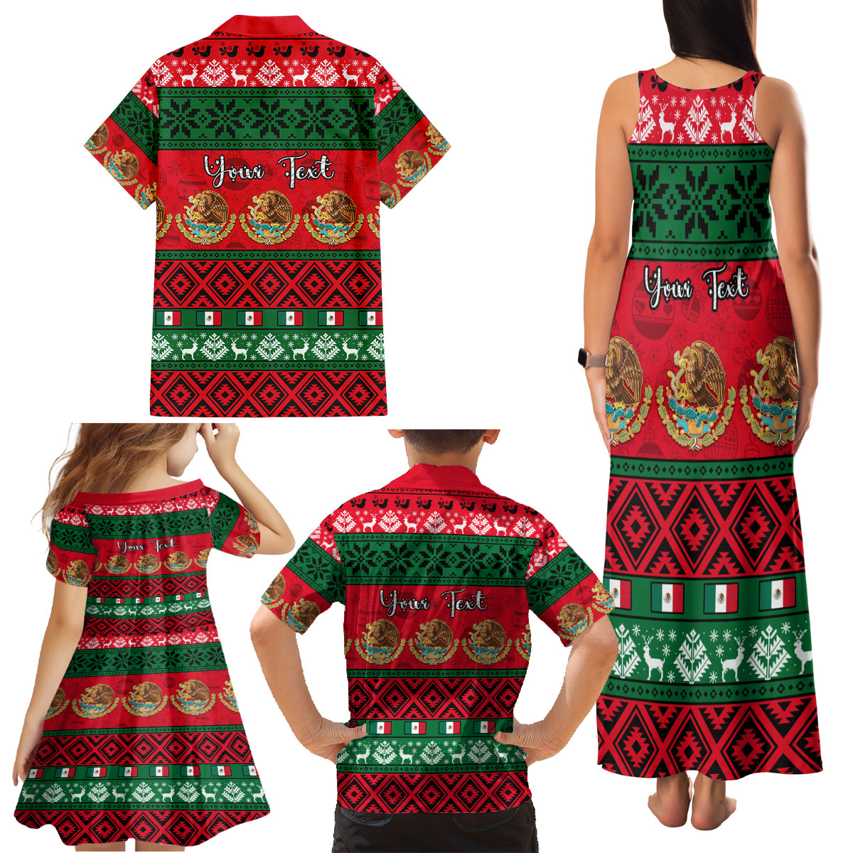 Personalised Mexico Christmas Family Matching Tank Maxi Dress and Hawaiian Shirt Feliz Navidad Mexican Pattern - Wonder Print Shop