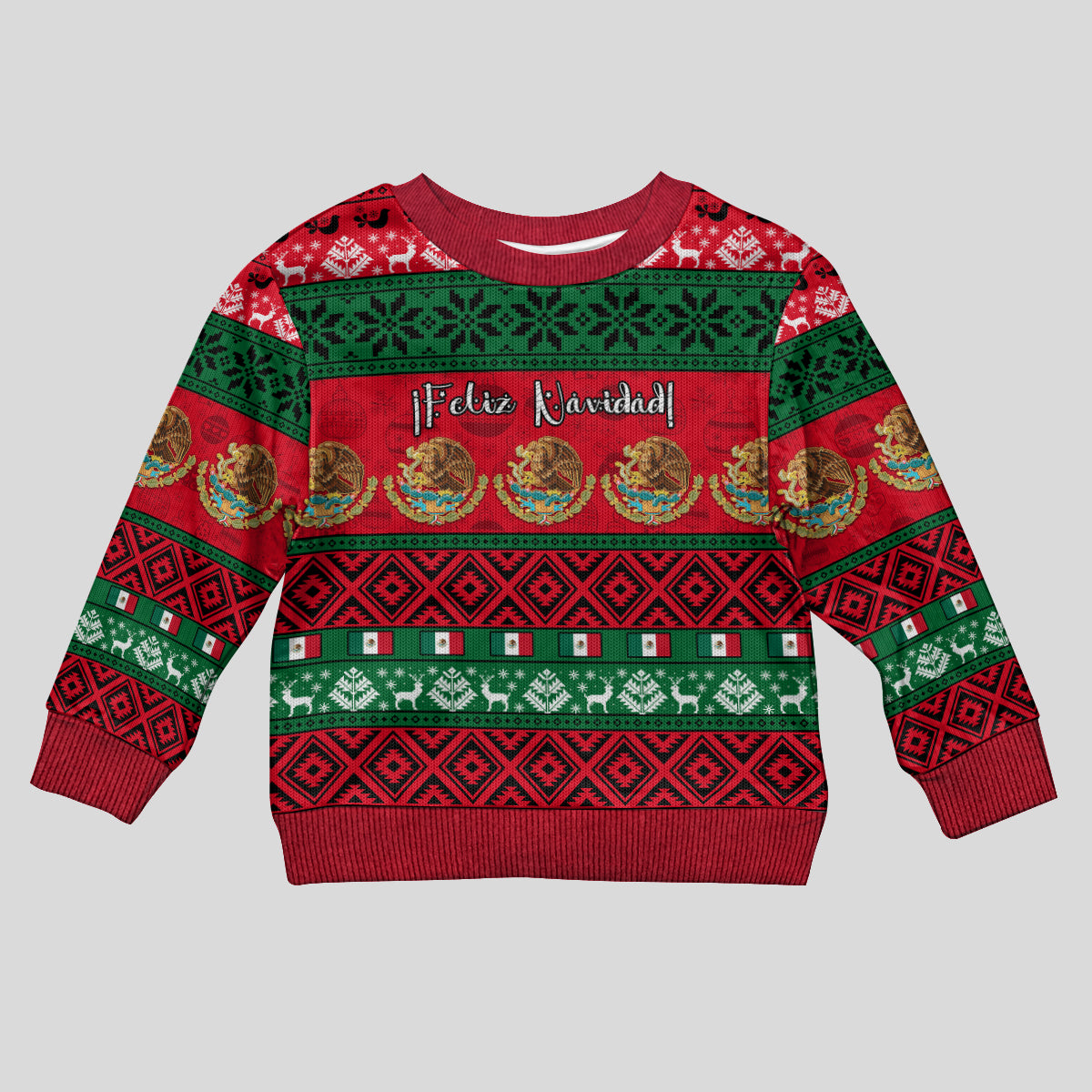 Personalised Mexico Christmas Kid Ugly Christmas Sweater Feliz Navidad Mexican Pattern - Wonder Print Shop