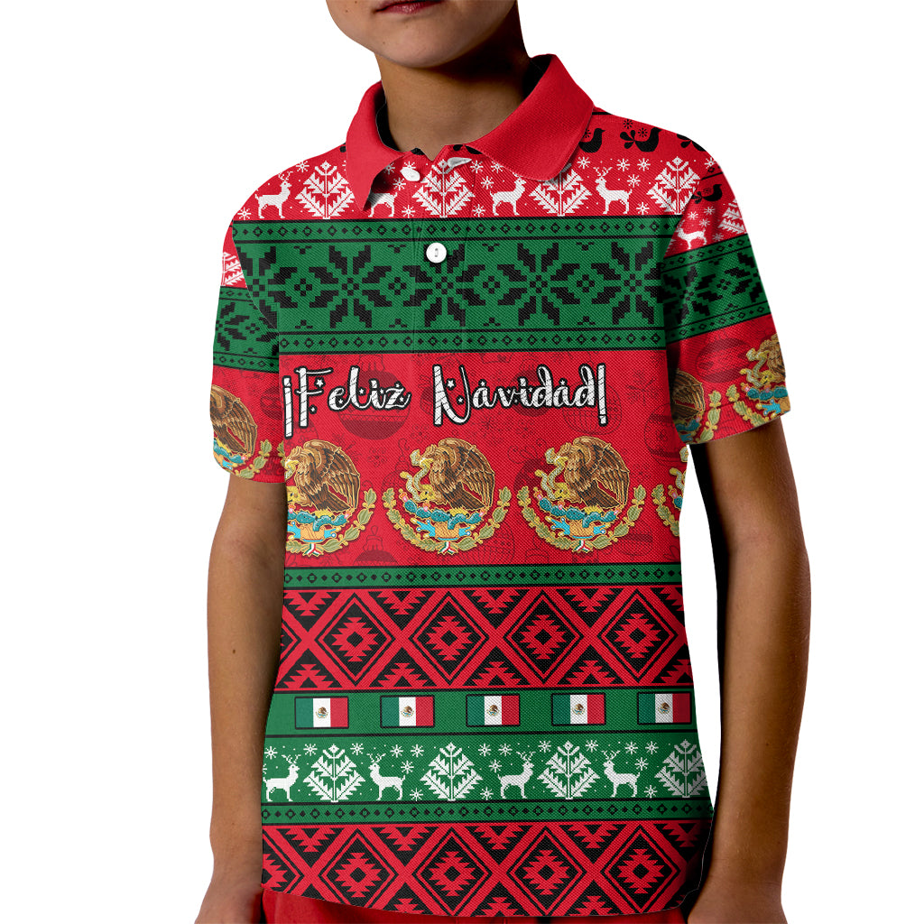 Personalised Mexico Christmas Kid Polo Shirt Feliz Navidad Mexican Pattern - Wonder Print Shop