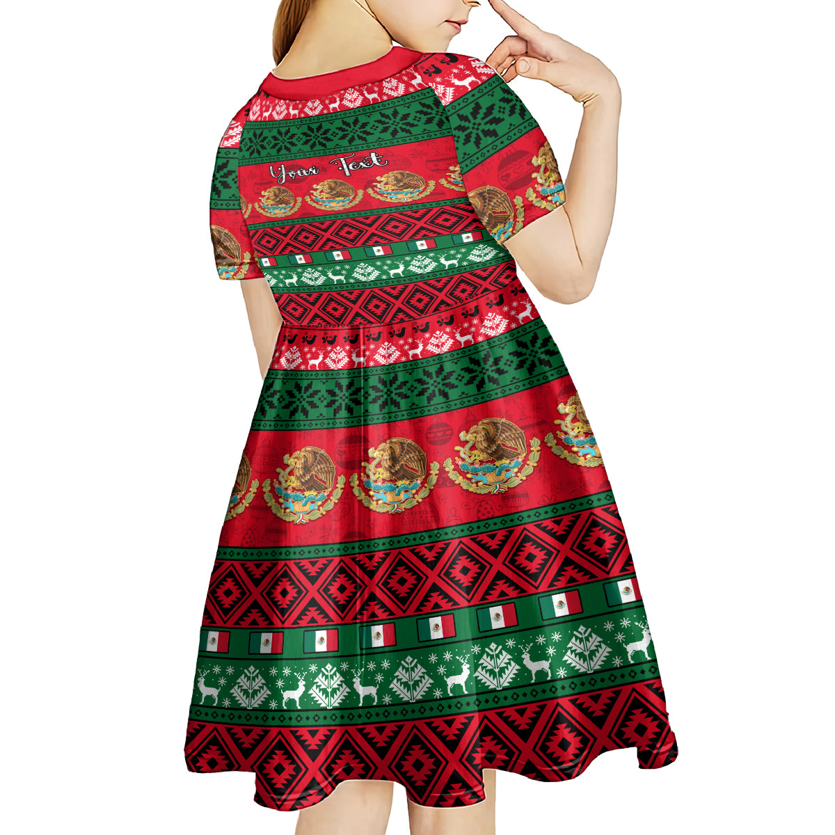 Personalised Mexico Christmas Kid Short Sleeve Dress Feliz Navidad Mexican Pattern - Wonder Print Shop