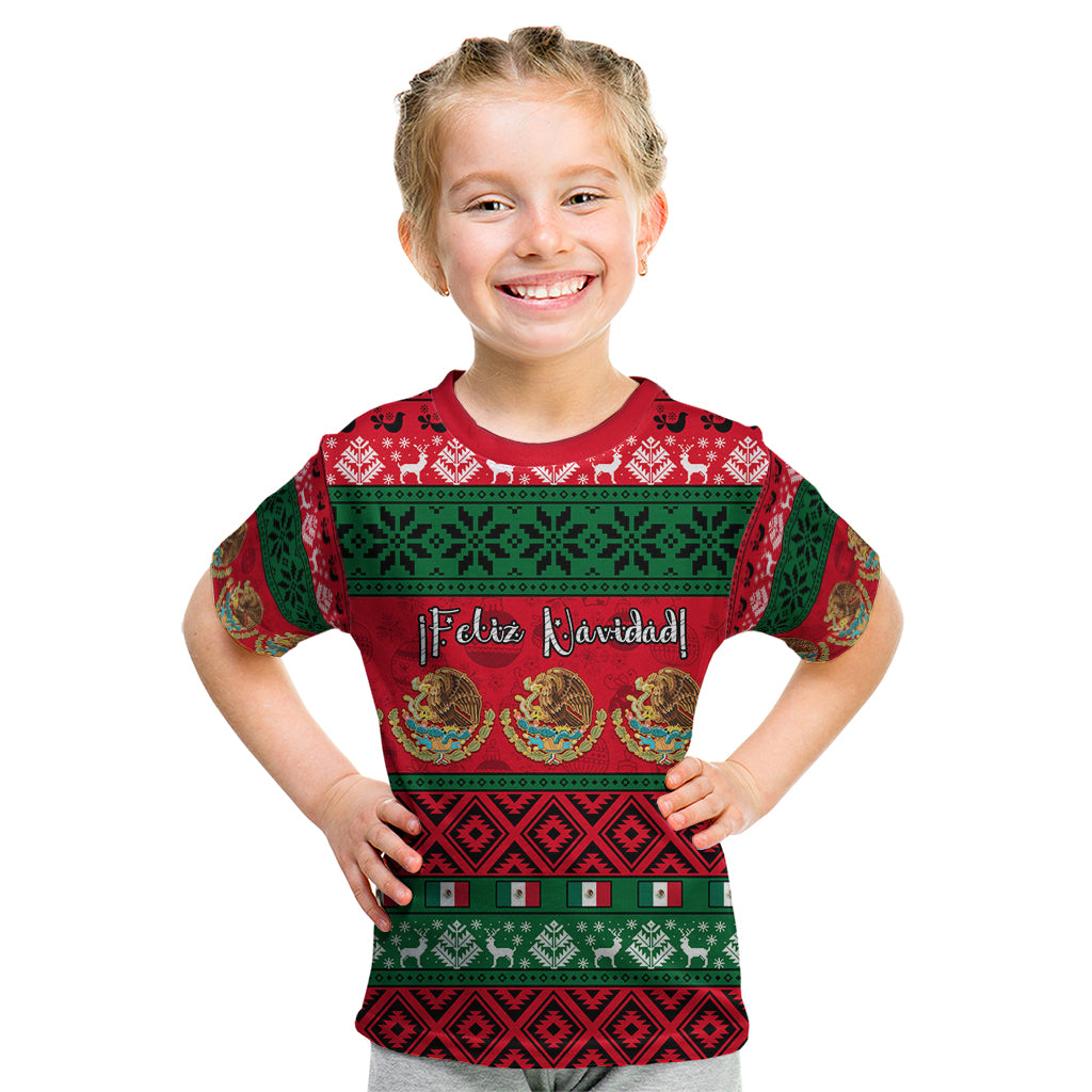 Personalised Mexico Christmas Kid T Shirt Feliz Navidad Mexican Pattern - Wonder Print Shop