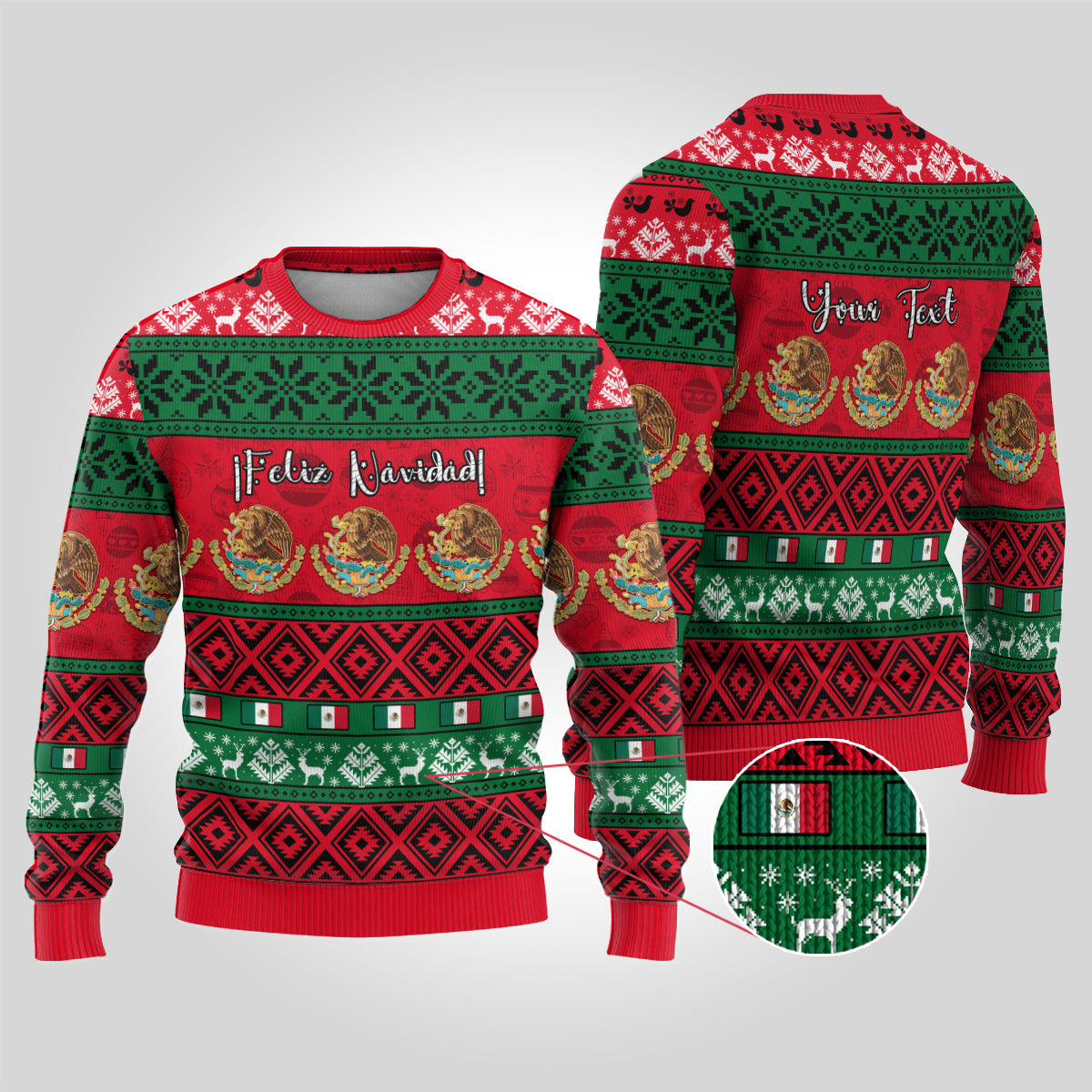 Personalised Mexico Christmas Ugly Christmas Sweater Feliz Navidad Mexican Pattern - Wonder Print Shop