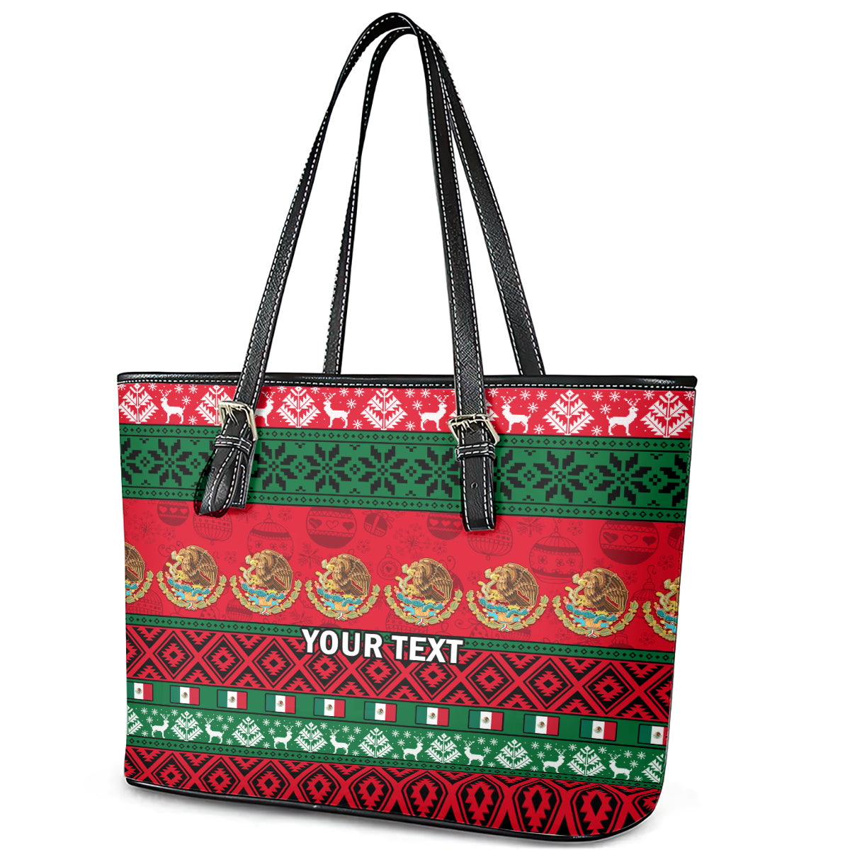 Personalised Mexico Christmas Leather Tote Bag Feliz Navidad Mexican Pattern - Wonder Print Shop