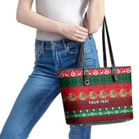 Personalised Mexico Christmas Leather Tote Bag Feliz Navidad Mexican Pattern - Wonder Print Shop