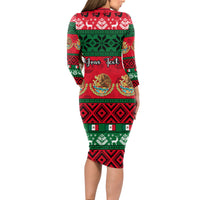 Personalised Mexico Christmas Long Sleeve Bodycon Dress Feliz Navidad Mexican Pattern - Wonder Print Shop