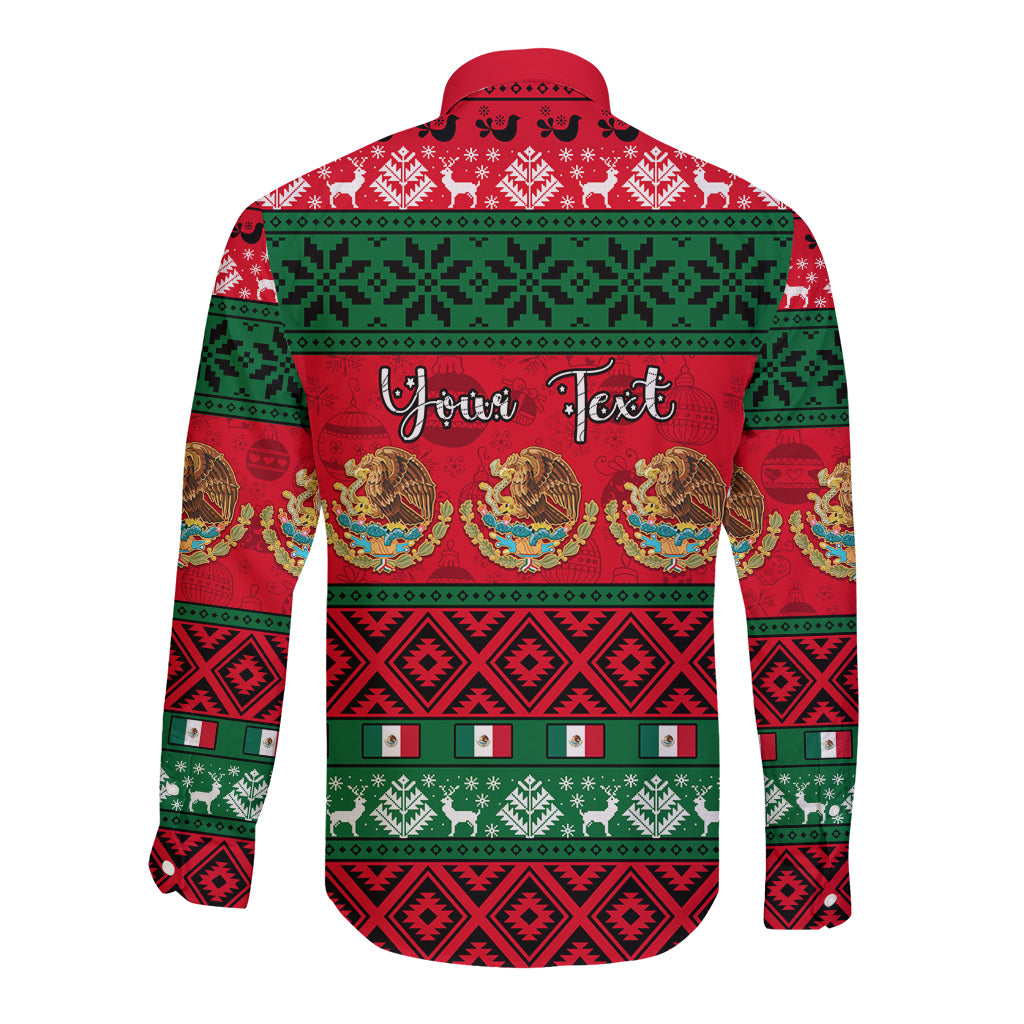 Personalised Mexico Christmas Long Sleeve Button Shirt Feliz Navidad Mexican Pattern - Wonder Print Shop